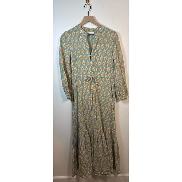 Emerson Fry India Collection Organic Cotton Floral Maxi Dress in Sage Green - Sm - Picture 2 of 7